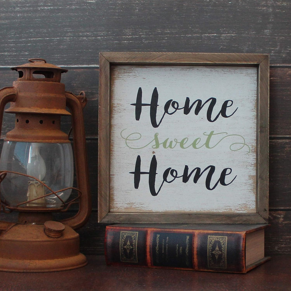 CVHOMEDECO. Primitives Distressed Home sweet Home Shadow Box Frame Wall Mounted Hanging Decor Art, 9-3/4 x 9-3/4 Inch
