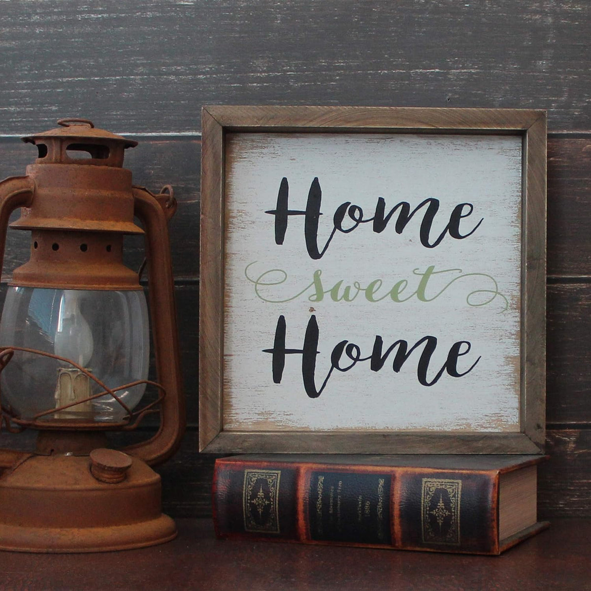 CVHOMEDECO. Primitives Distressed Home sweet Home Shadow Box Frame Wall Mounted Hanging Decor Art, 9-3/4 x 9-3/4 Inch