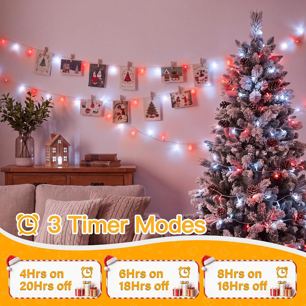 Ollny 100 LED Christmas Lights 33FT, Red & White Connectable Fairy Lights