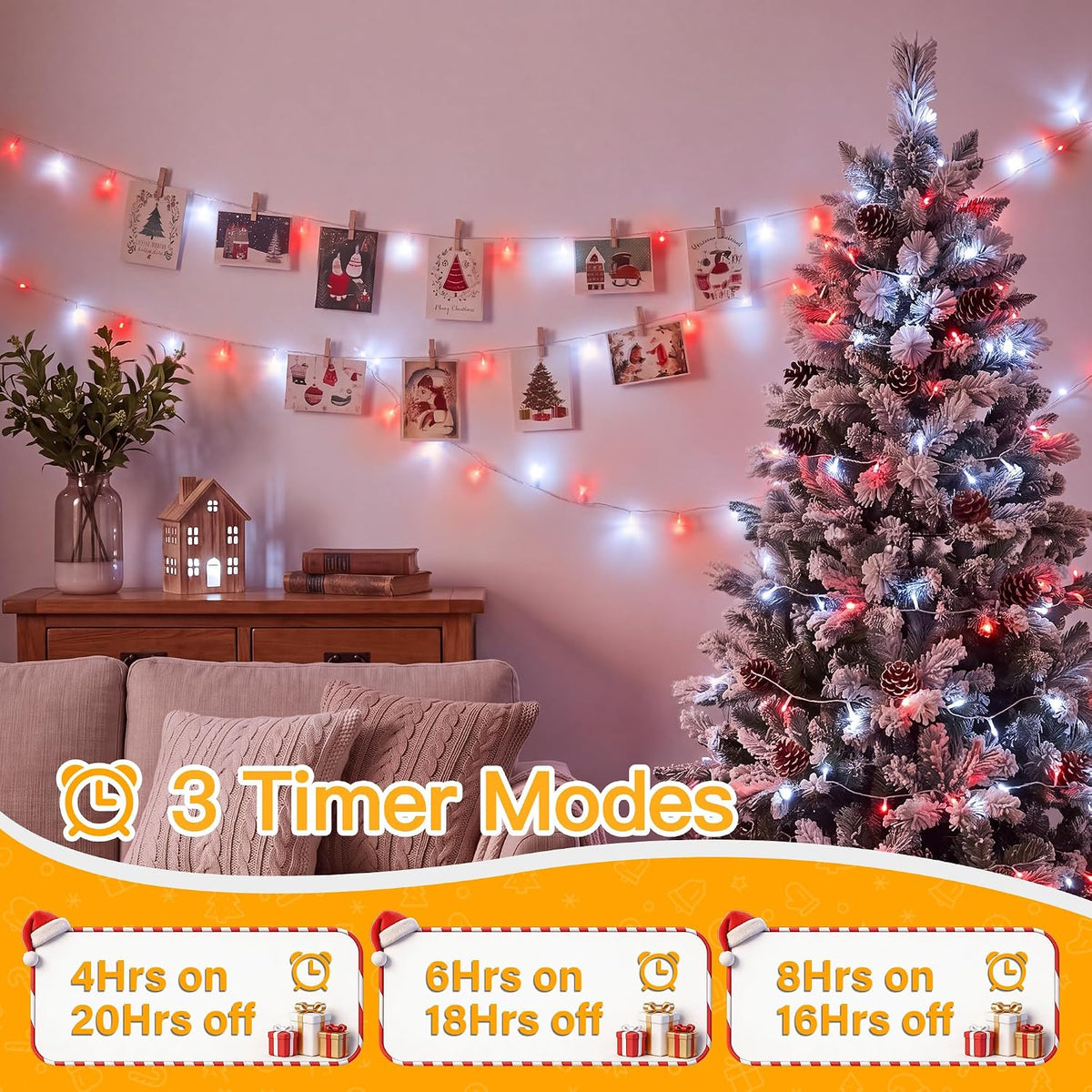 Ollny 100 LED Christmas Lights 33FT, Red & White Connectable Fairy Lights