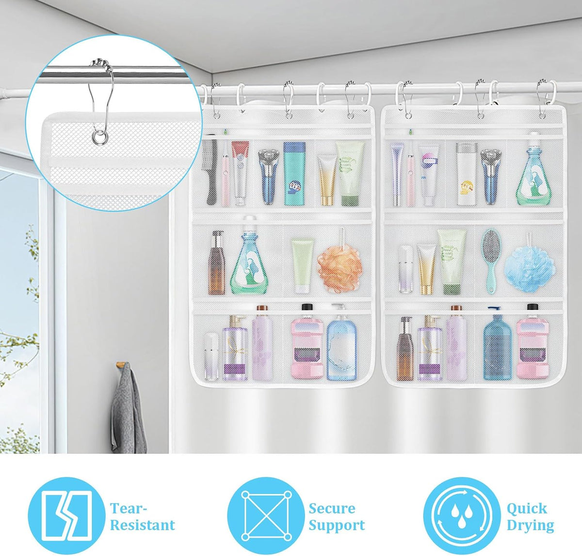 Mesh Shower Organizer for Bath, 2 Pack Mesh Shower Caddy Hanging, Quick Dry