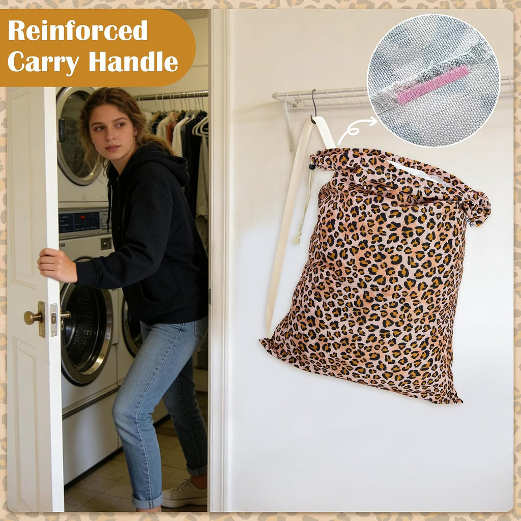 Canvas Laundry Bag with Shoulder Strap & Drawstring, Leopard, 23"W x 29"H