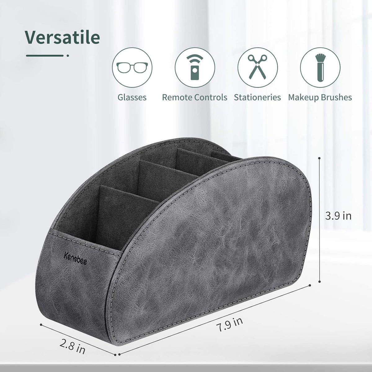 KENOBEE Remote Control Holder with 5 Compartments, Gray