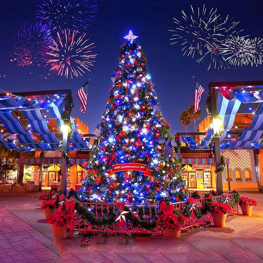 LAMPHOME Red White Blue Patriotic Fairy Lights Plug in, 33Ft 100 LEDs Waterproof Twinkle Firefly Lights, Adaptor Included Starry String Light for Independence Day Patriotic Holidays Decoration