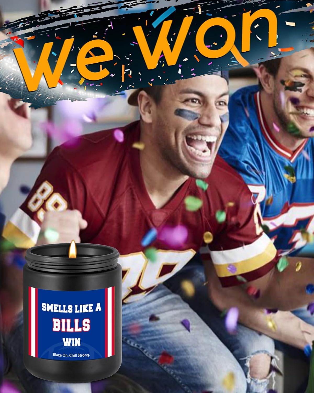 Smells Like A Bills Win Scented Candle Football Themed Merch Fan Shop Men Women Sport Stuff Gear Decor Team Accessories Men Bf Boyfriend Naughty Weird Novelty Cool Special Present Funny Gifts
