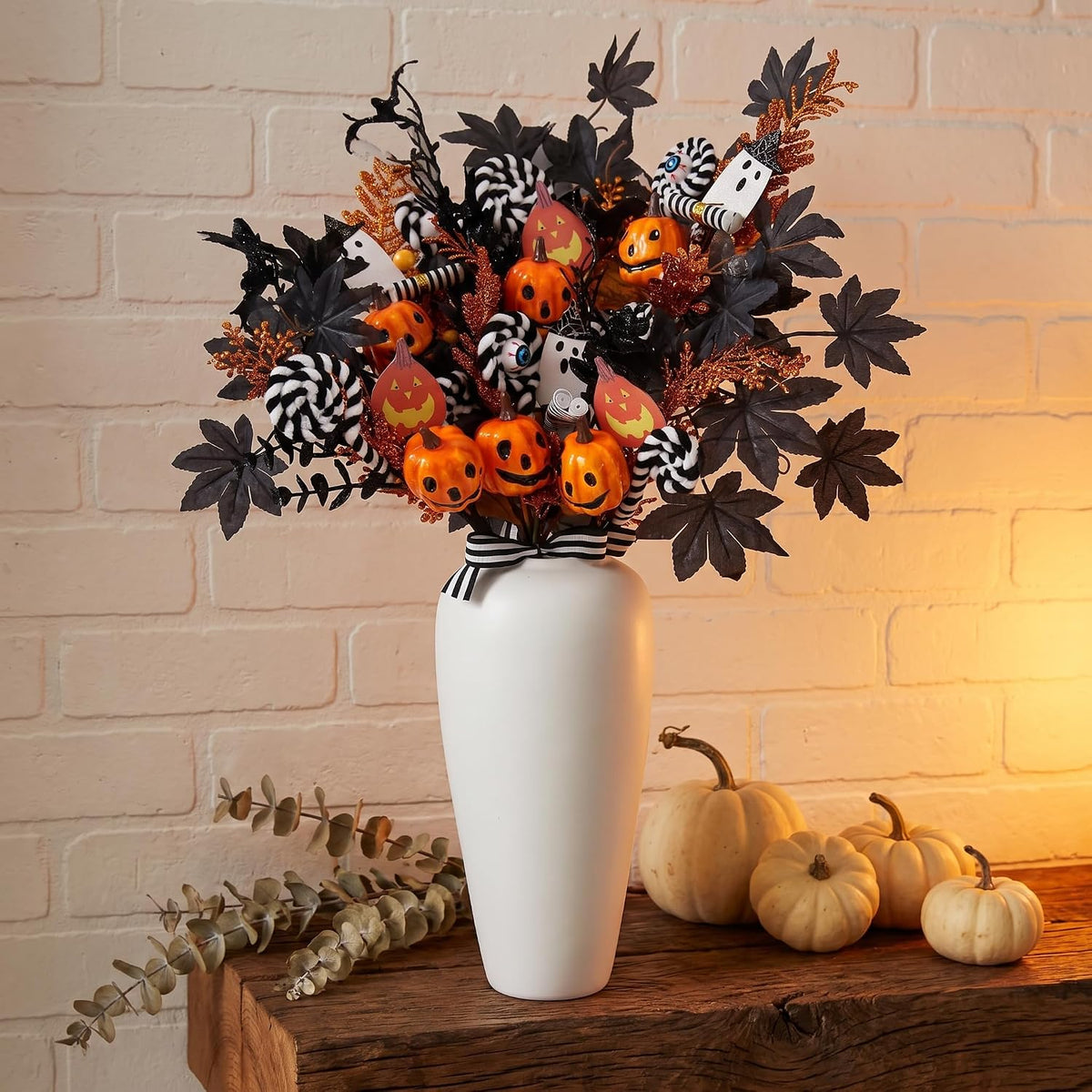 6 PCS Halloween Flowers Faux Pumpkin Floral Stems Festive Halloween Picks