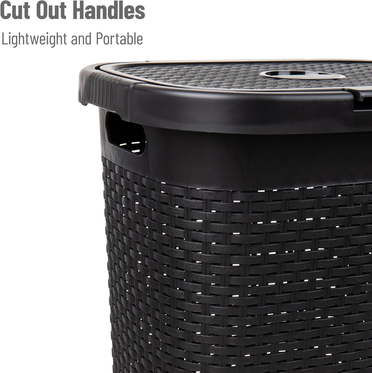 Mind Reader Slim Laundry Hamper with Lid, 50L Clothes Basket, Premium Wicker Design, Plastic, Black