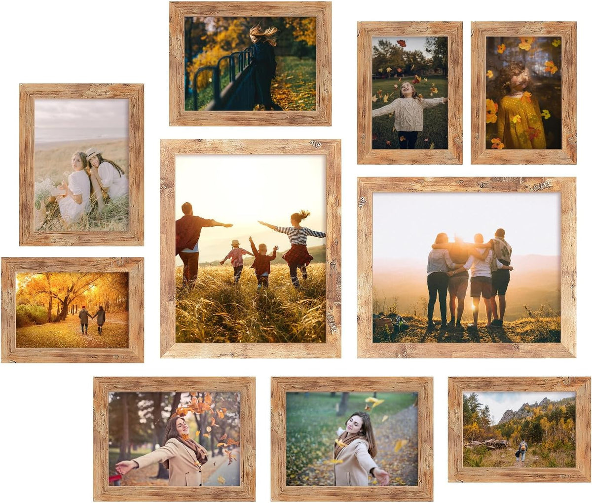 iRahmen Collage Picture Frames Set of 10,HD Real Glass,Rustic Wood,Brown