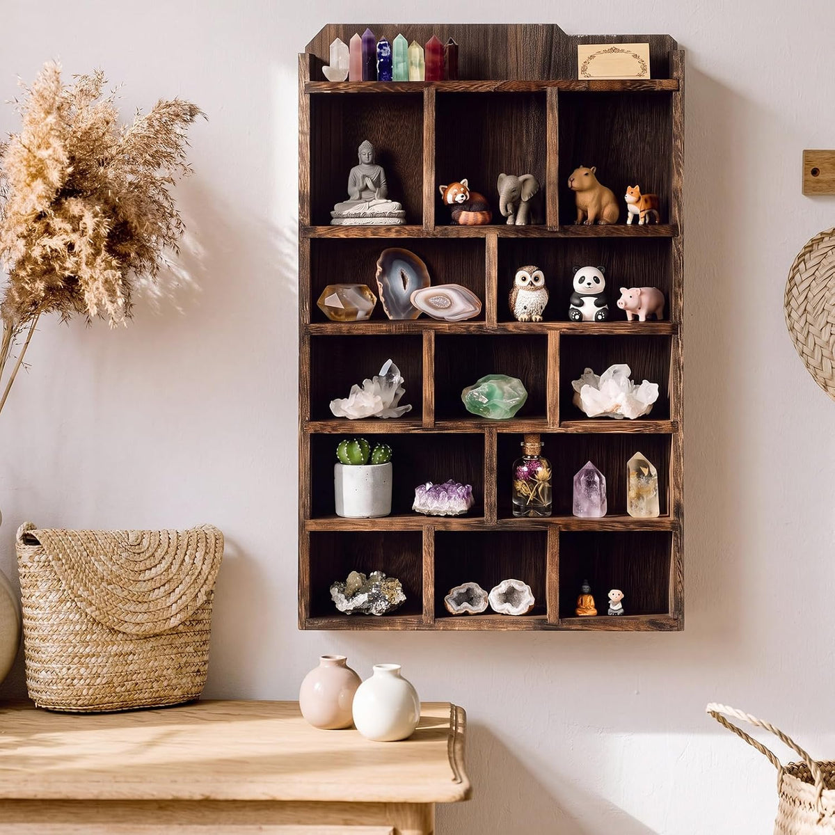 Threehoney Wooden Shadow Cubby Box, Brown, 16x10x2.5'', Stylish