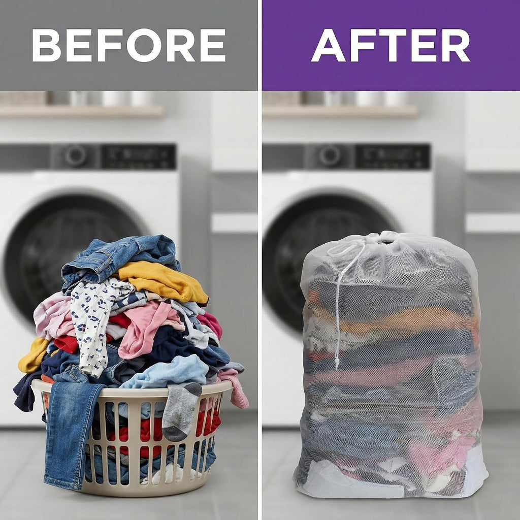 Nicunom 6 Pack Mesh Laundry Bag with Drawstring Closure, 24" x 36" Heavy Duty Extra Large Laundry Bags for Travel, Storage, College, Dorm and Apartment Dwellers, Machine Washable