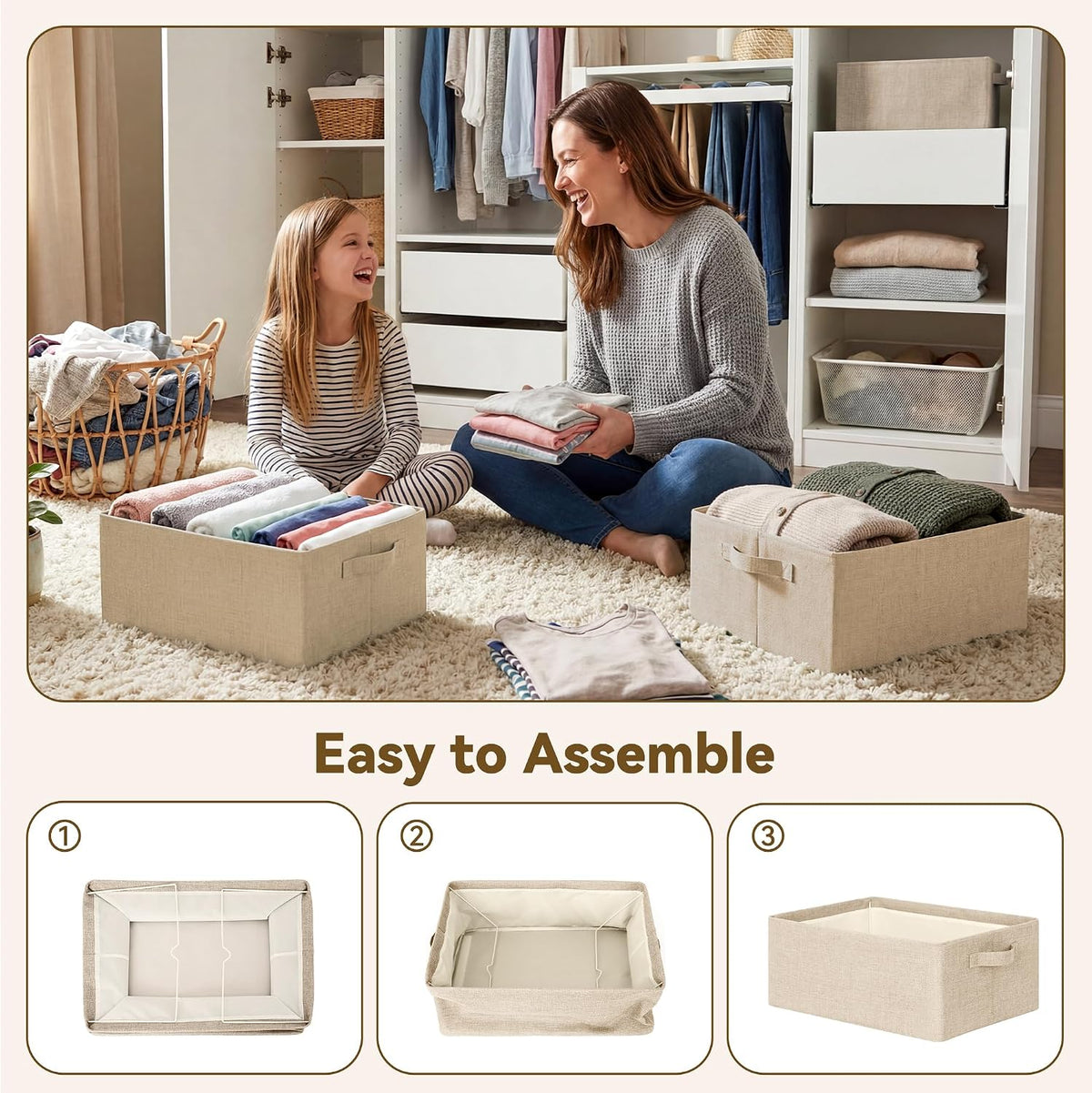 GRANNY SAYS Storage Basket for Shelves, Storage Bins, Khaki, 2-Pack
