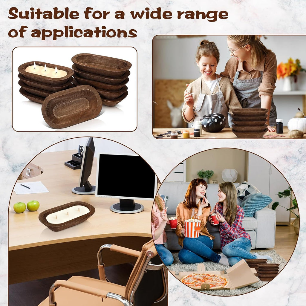 Nuogo 10 Pack 12.5 Inches Wooden Dough Bowls Bulk Rustic Bowls, Brown