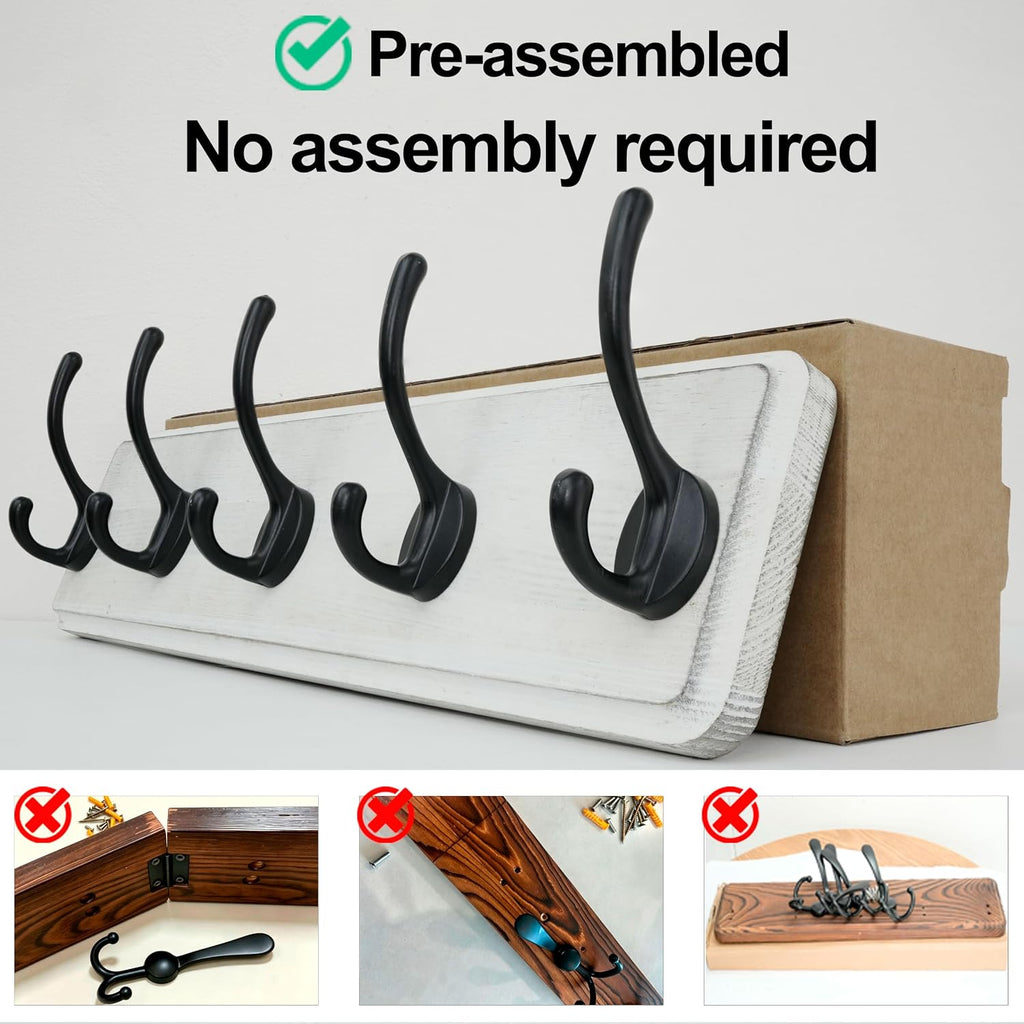 WEBI Coat Rack Wall Mount,Coat Hanger Wall,16" Hole to Hole,Coat Hooks Wall Mounted,Hook Rack Rail,5 Hooks for Hanging Coats,Hats,Jacket,Clothes,Entryway,Black/White