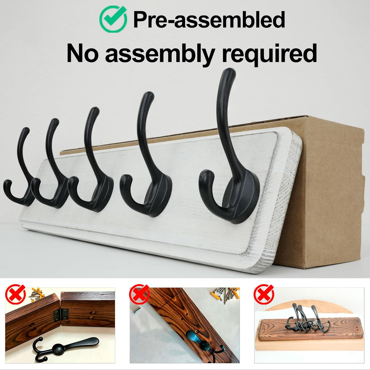 WEBI Coat Rack Wall Mount,Coat Hanger Wall,16" Hole to Hole,Coat Hooks Wall Mounted,Hook Rack Rail,5 Hooks for Hanging Coats,Hats,Jacket,Clothes,Entryway,Black/White
