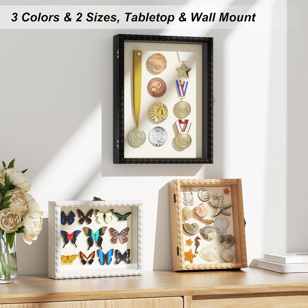 Love-KANKEI 8x10 Deep Shadow Box Frame,Solid Wood Beaded Edge Frame,White