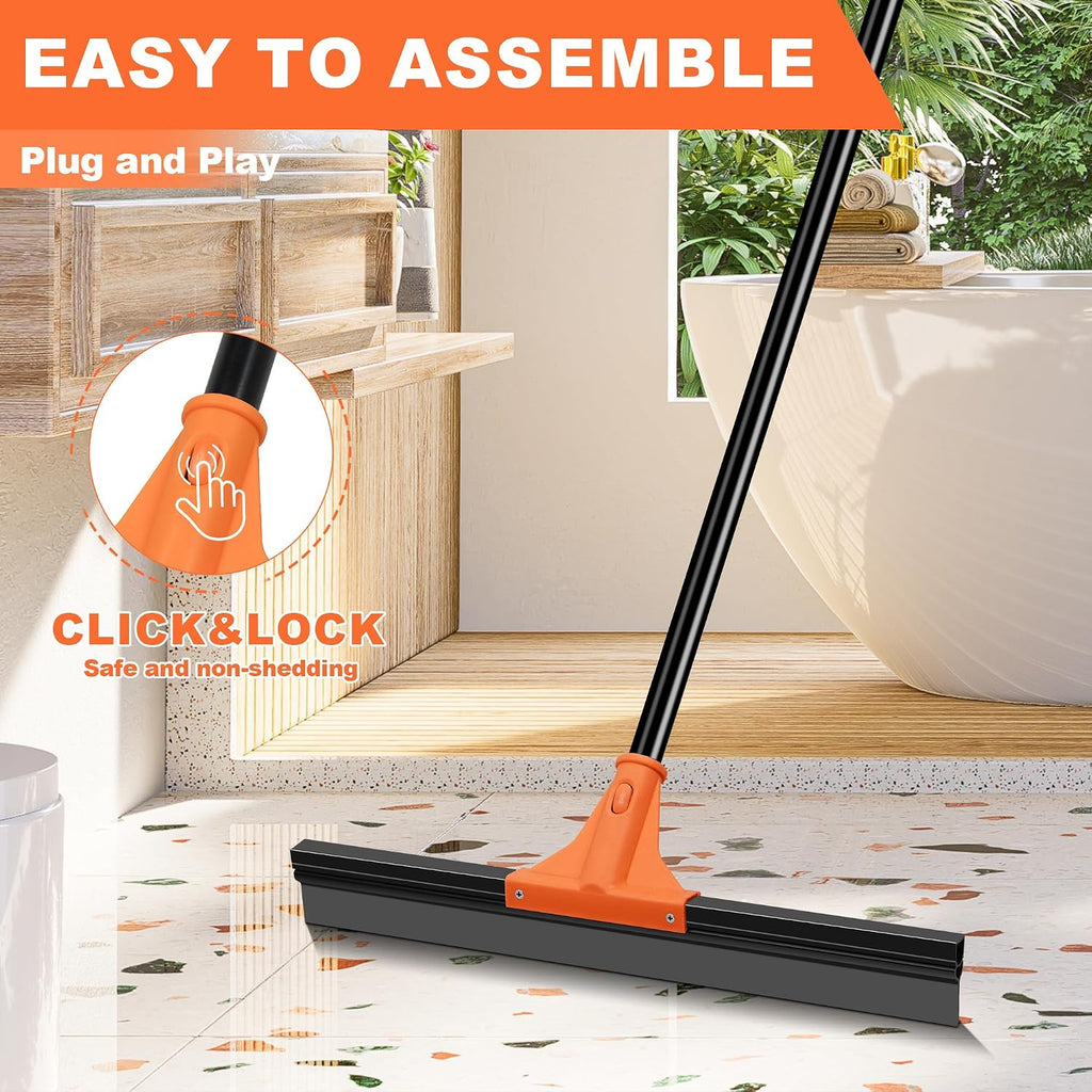 JEHONN Floor Squeegee Heavy Duty with 58.3 inches Long Handle, Rubber Scraper Broom for Cleaning Foam Water on Garage Concrete Bathroom Tile Marble Shower Glass Shop Deck Window Indoor Outdoor