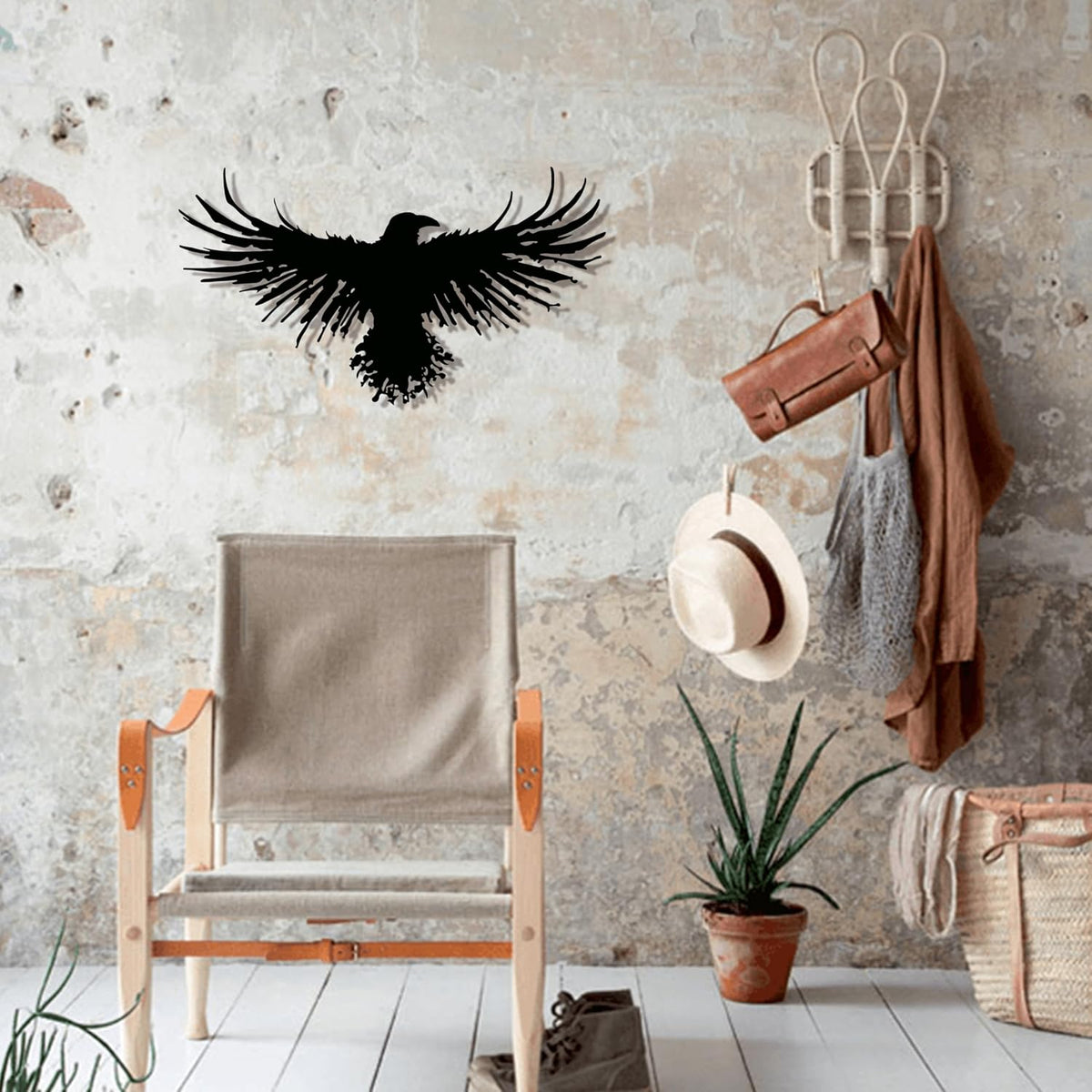 Metal Raven Wall Art, 3D Viking Crow Decor for Gothic Home, Black Outdoor