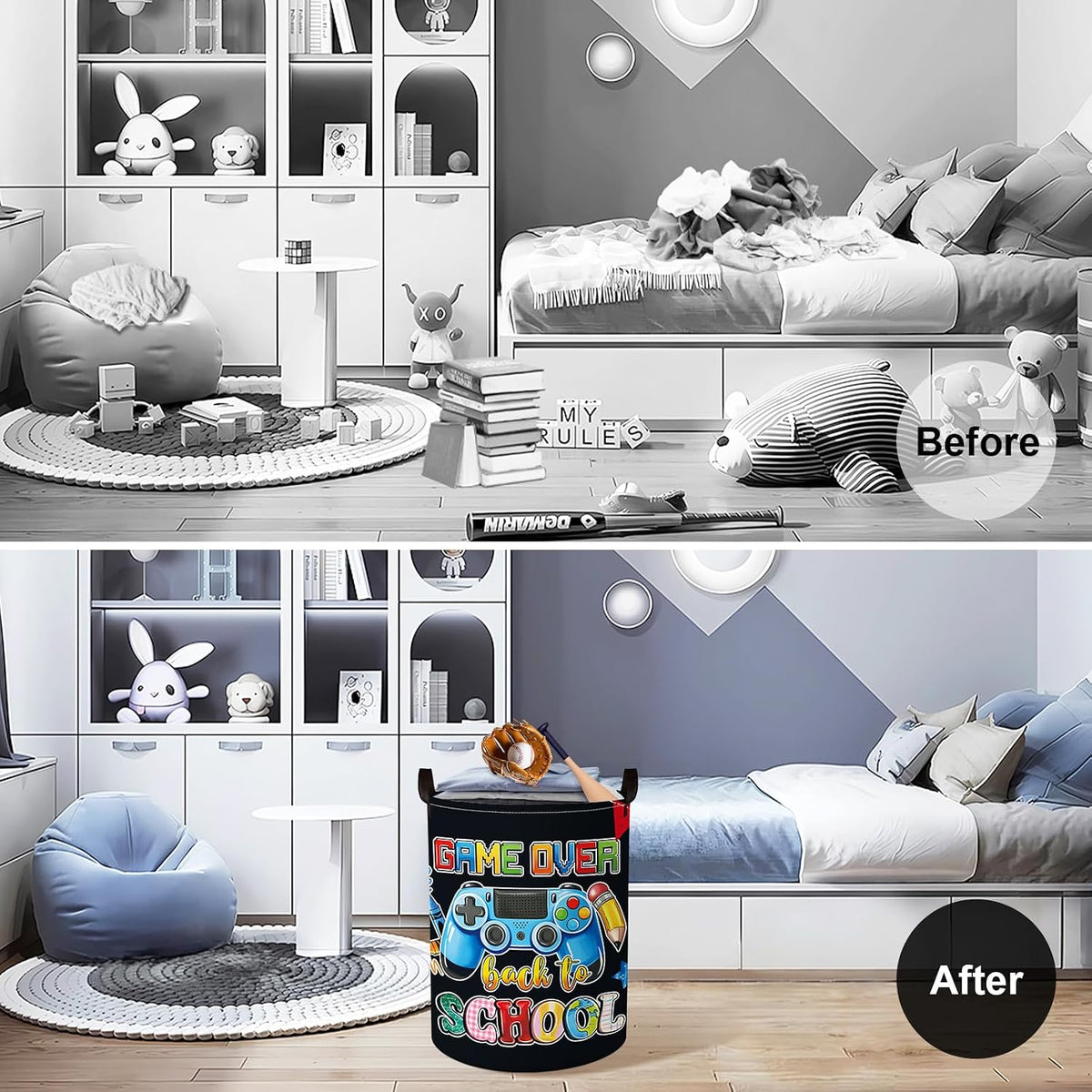 Clastyle Video Game Kid Storage Basket Foldable Boy Laundry Hamper, 36L
