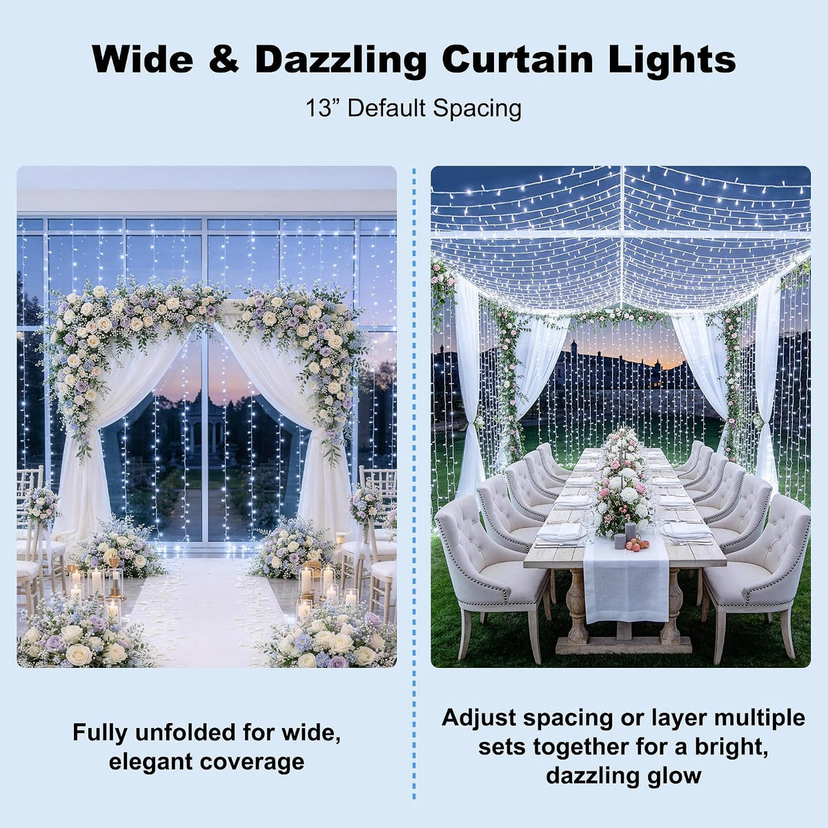 JMEXSUSS 900LED Curtain Lights, White Christmas Lights, 9.5x29.5ft