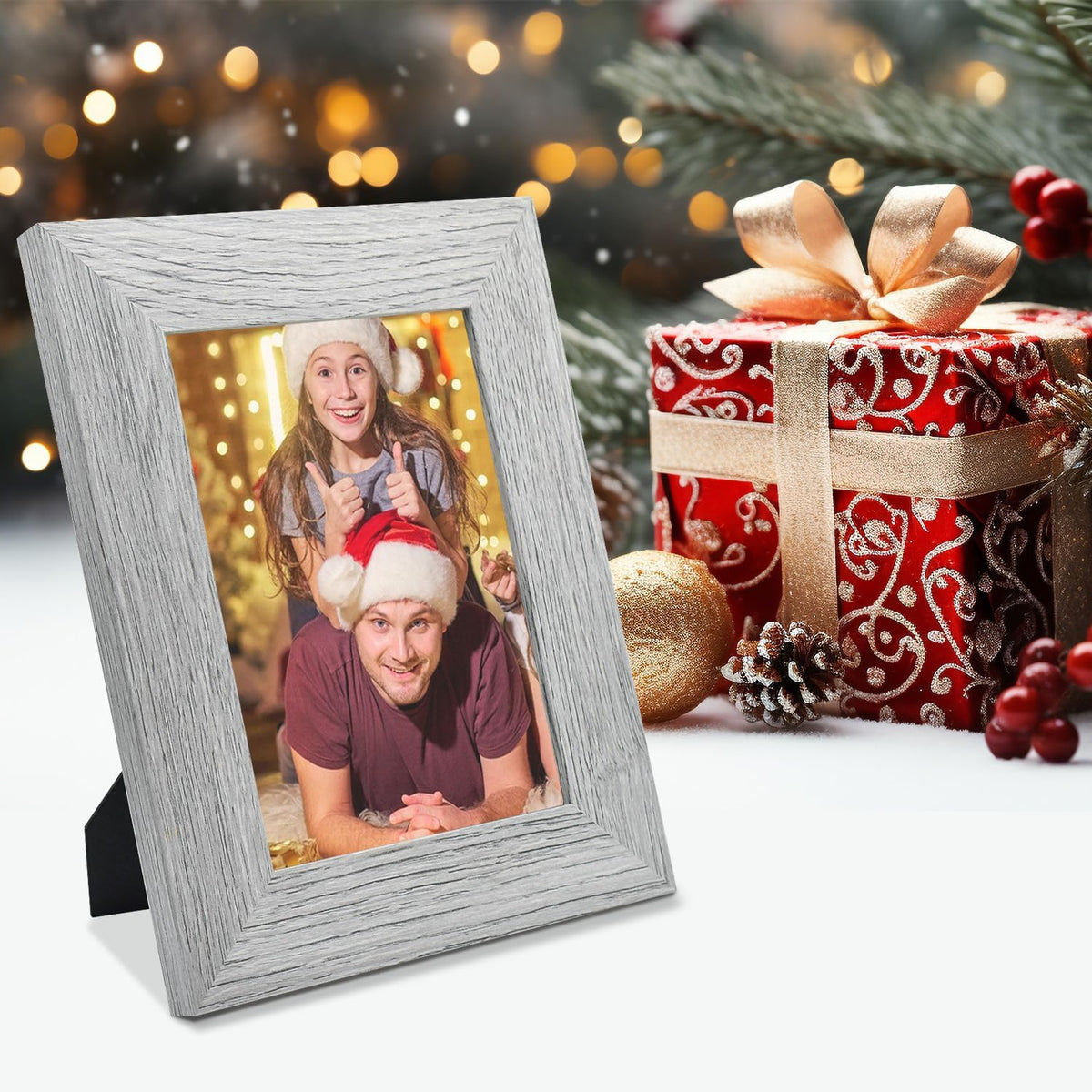 4 Pack 5x7 Picture Frames in Grey, Real Glass, Wall&Tabletop Display