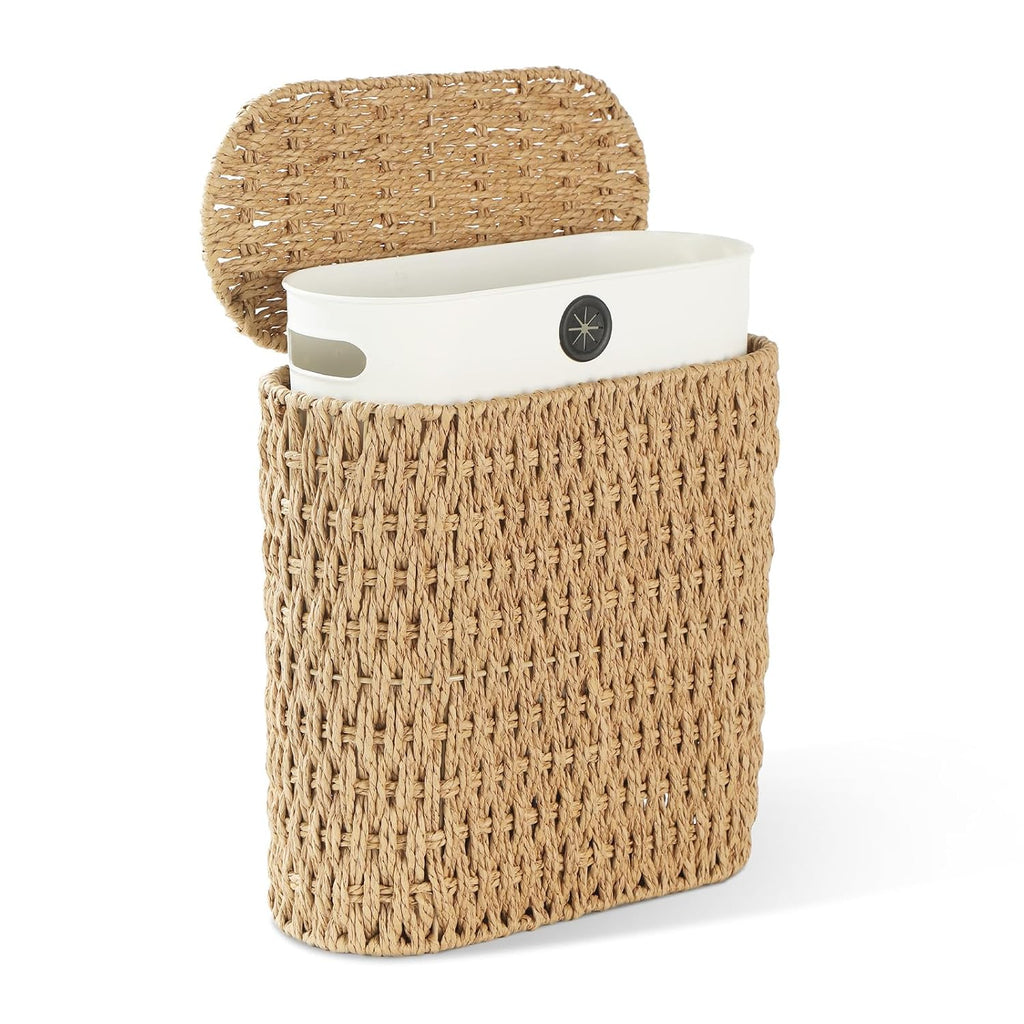 Endymion 3 Gallon Wicker Trash Can, Paper Rope Bathroom Trash Can with Lid