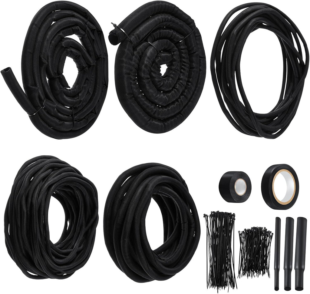 Nuanchu Wire Loom Sleeve Kit, Split Sleeving with Heat Shrink, Tape & Ties