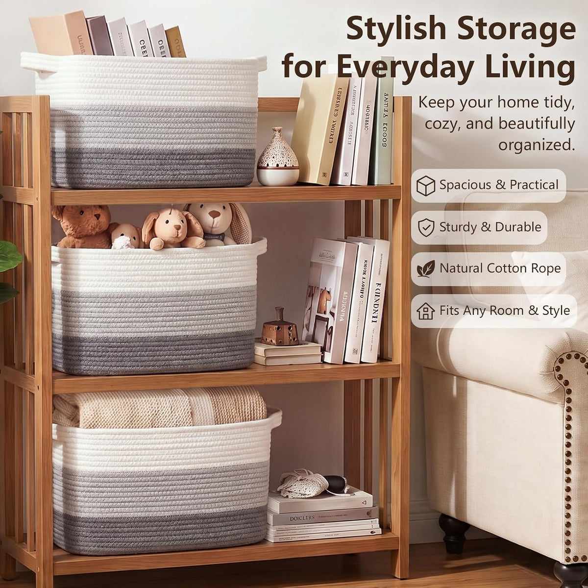 OIASKET Storage Basket for Organizing 3 Pack, Woven Baskets for Storage