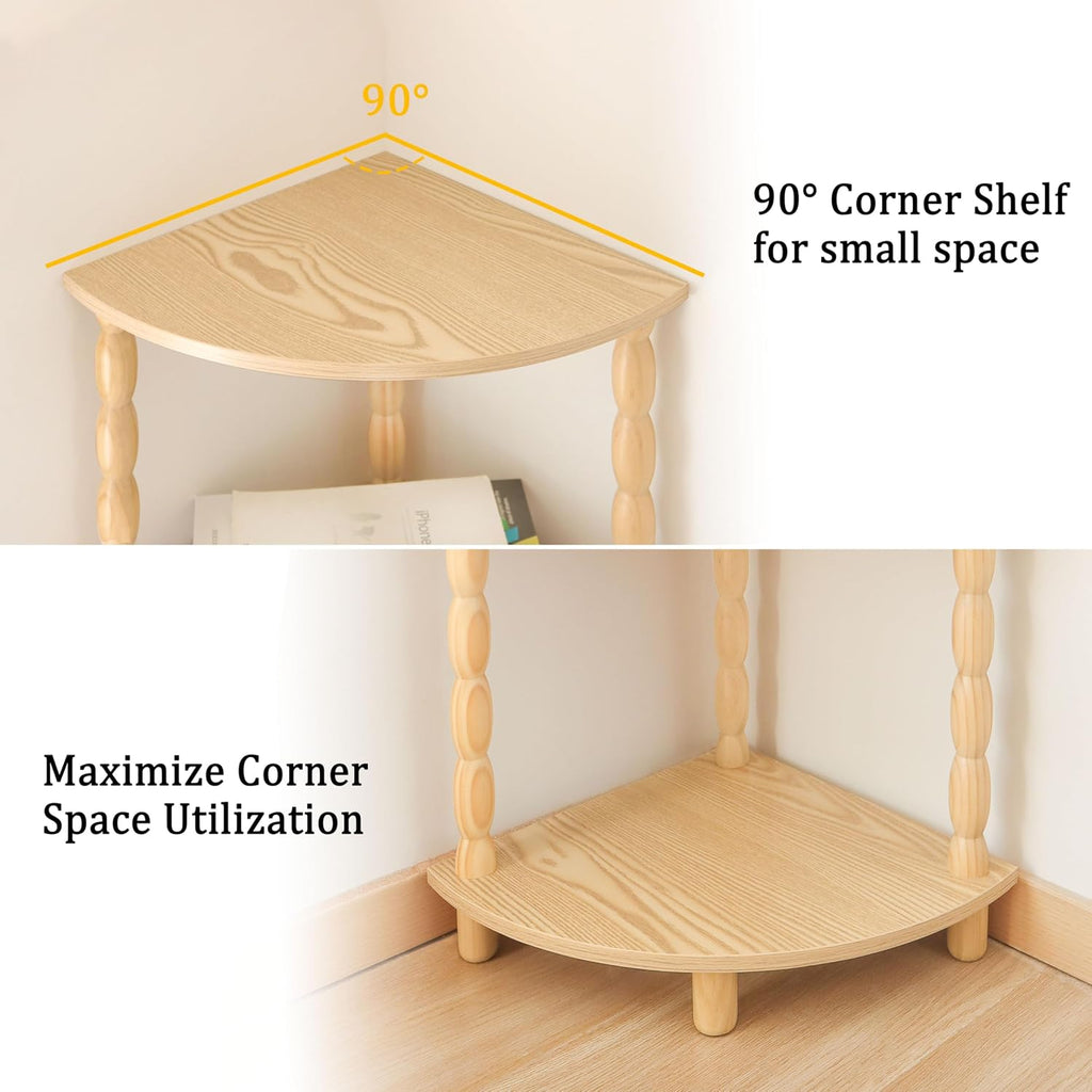 MaxSmeo Corner Shelf, 5-Tier Corner Bookshelf for Small Spaces, Stylish Corner Storage Display Shelves for Bedroom, Bathroom, Kitchen, Living Room (Natural)