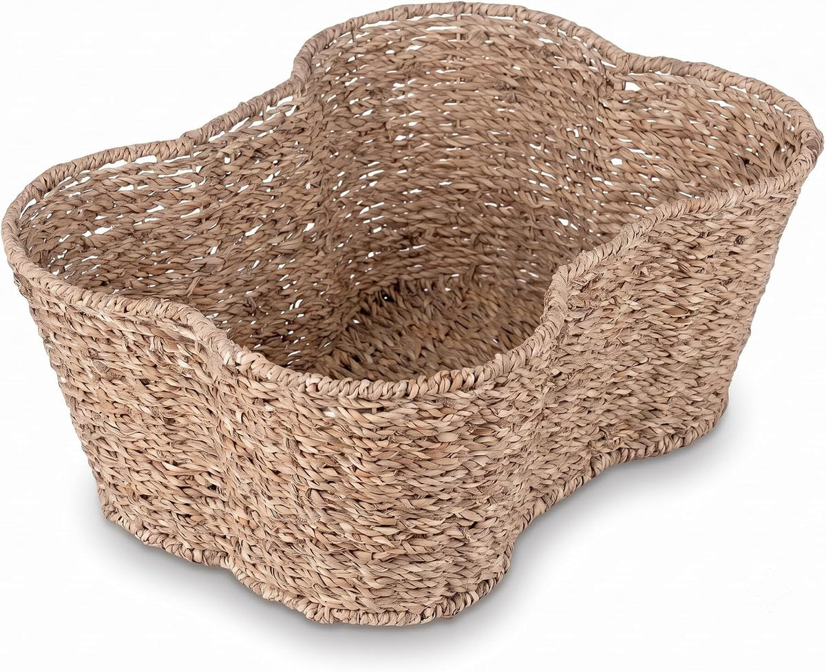 OtterPets Dog Toy Basket, Seagrass Bone Shaped Dog Toy Bin, 17x13”