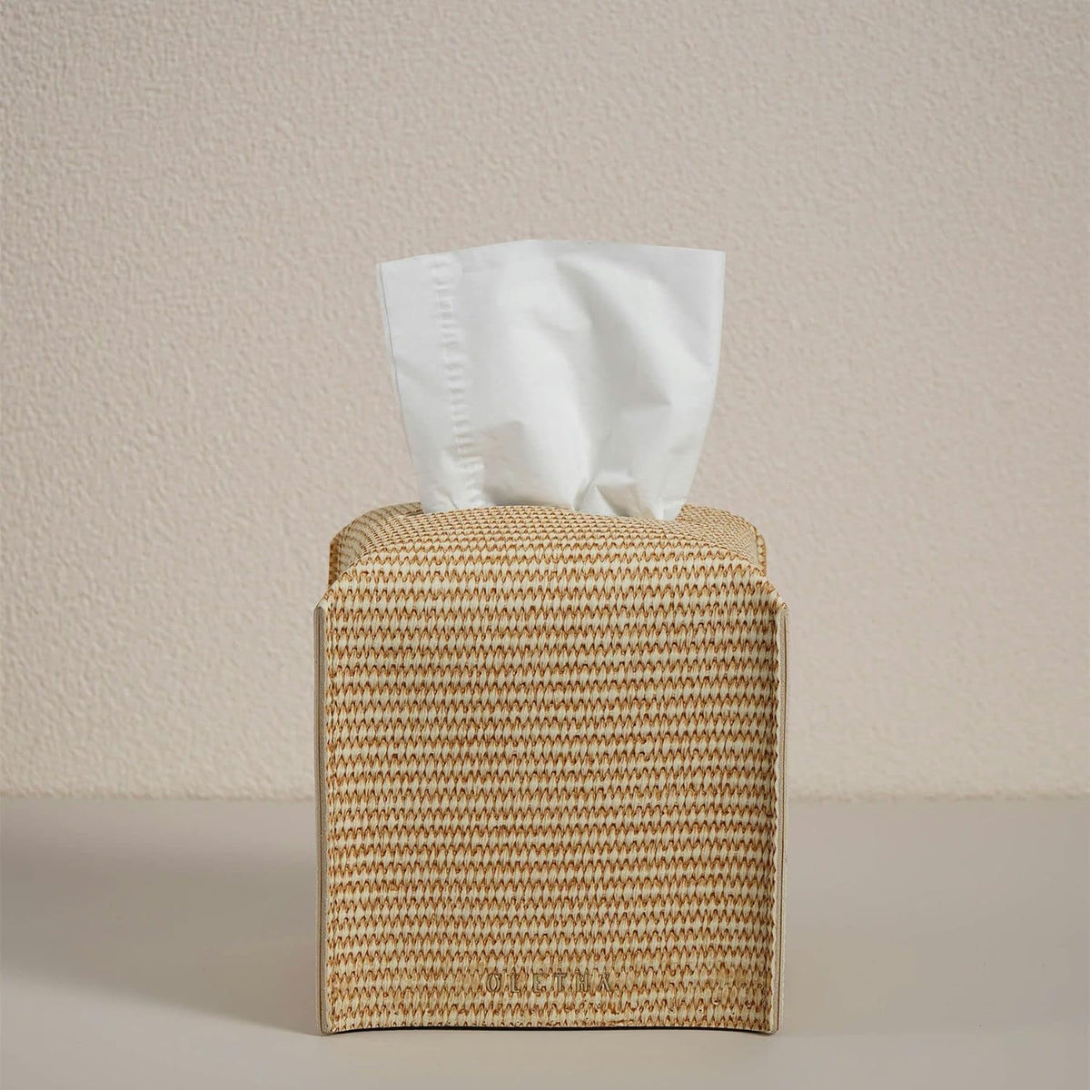 OLETHA Square Tissue Box Cover, Desk Decor, Rattan Embossing, 2 Pack