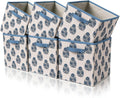 6 Pcs Fabric Floral Cube Storage Bins 11 Inch Flower Storage Basket with Handle, Linen Collapsible Fabric Box for Classroom Bedrooms Office Home Decoration (Blue indian flower)