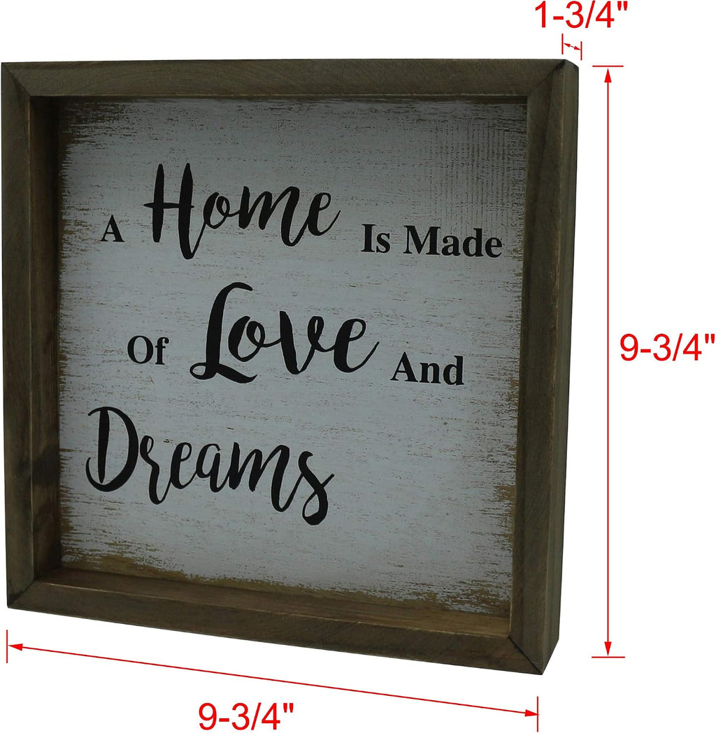 CVHOMEDECO. Vintage Distressed A Home is Made of Love and Dreams Shadow Box Frame Wall Mounted Hanging Decor Art, 9-3/4 x 9-3/4 Inch