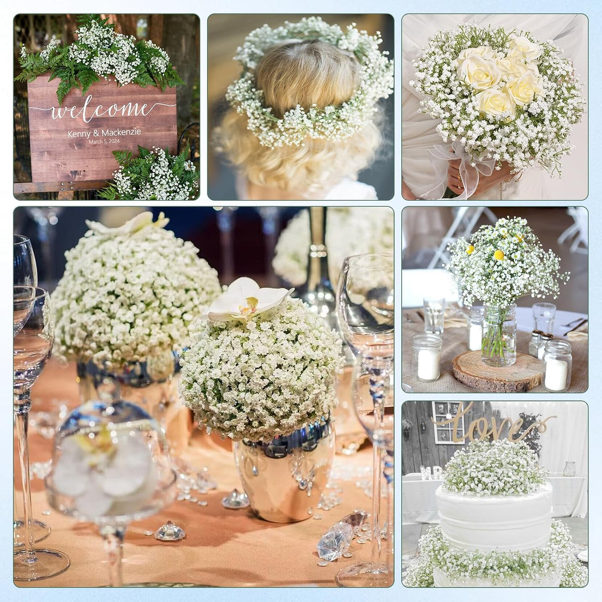 Elyum Babys Breath Artificial Flowers, 60 Pcs Baby Breath Flowers Fake Bulk