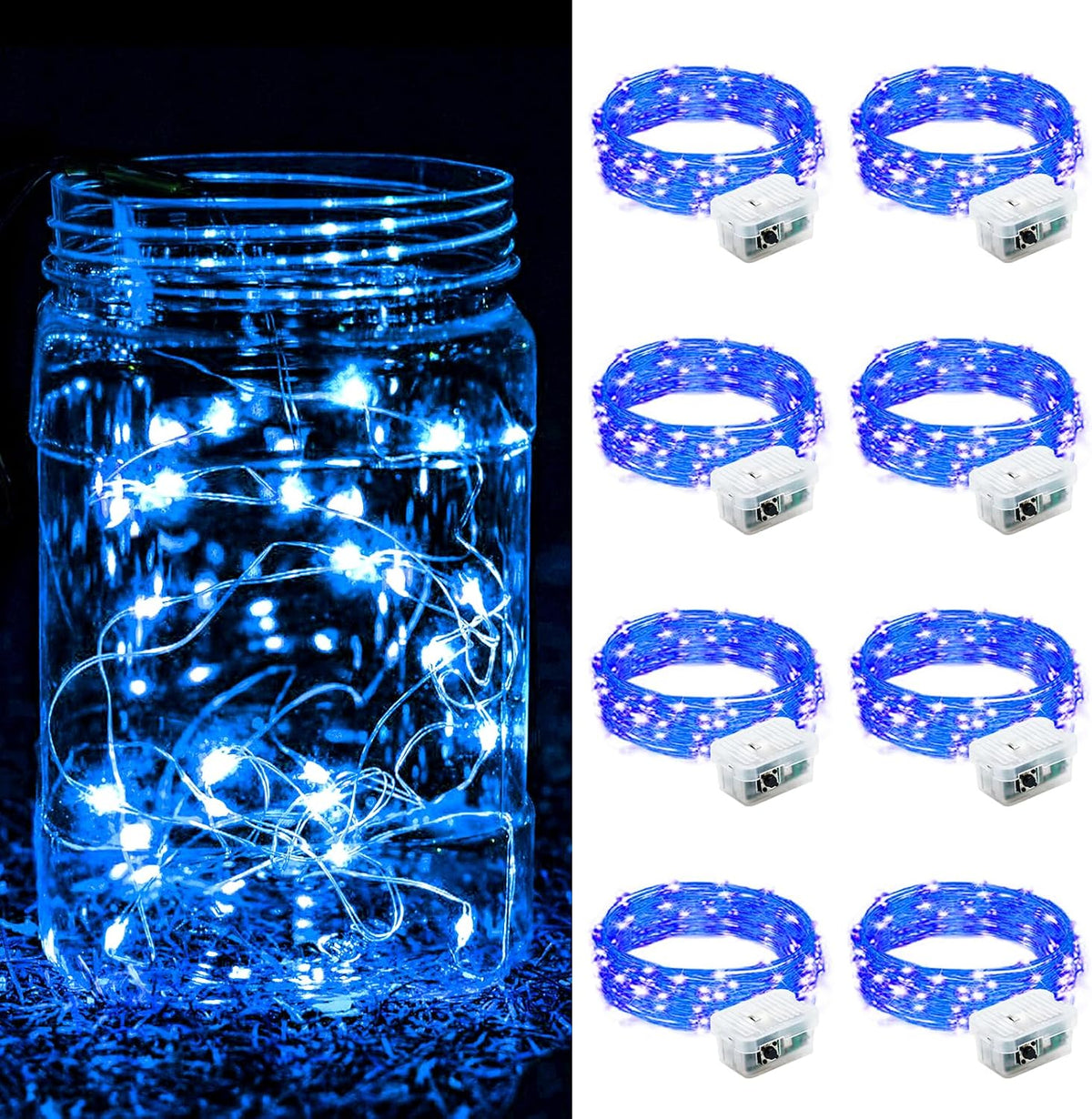 ZGWJ 8 Pack Blue Fairy Lights, Mini String Lights
