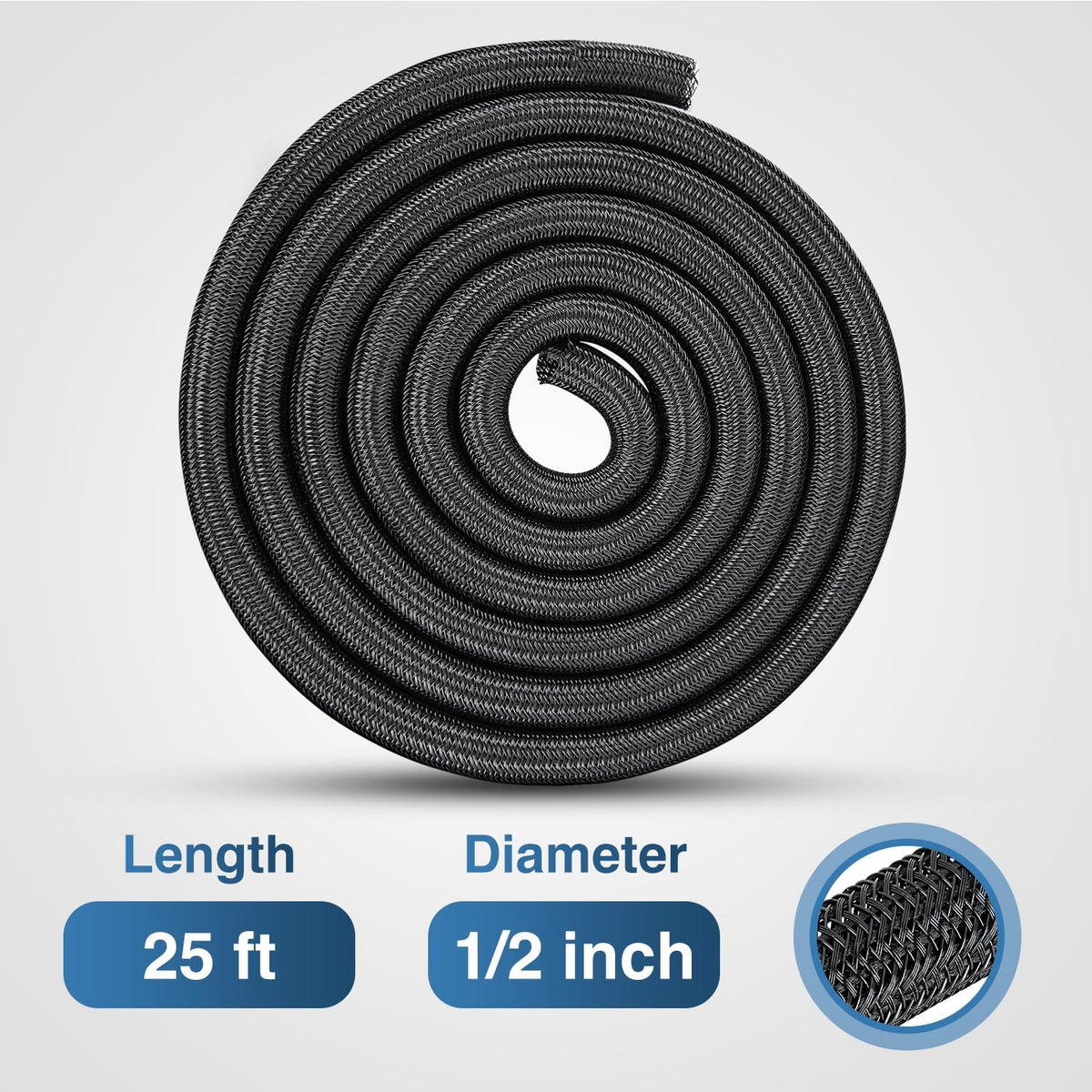 Nilight Cable Sleeve, 25ft-1/2inch Cord Management Sleeves Black Wire Loom