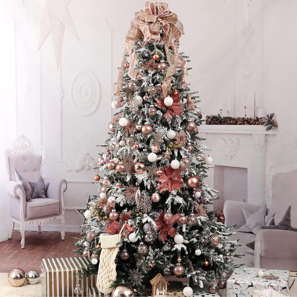 Wironlst Christmas Ball Ornaments Shatterproof Clear Large Plastic Hanging Ball Decorative Baubles Set with Stuffed Delicate Decorations (Multi-Size, Rose Gold)