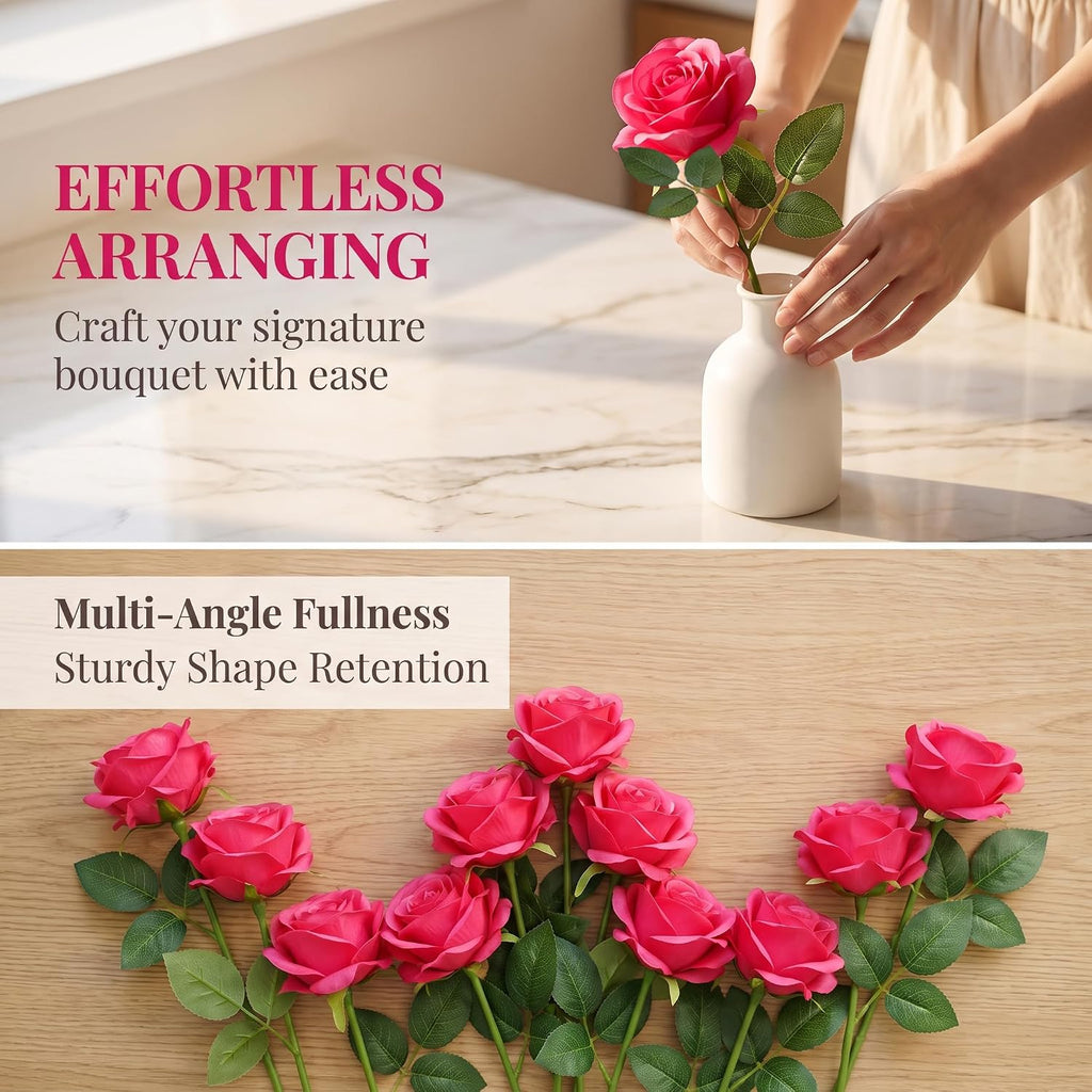 LVEFIT 50Pcs Hot Pink Flowers Fake Roses Artificial Flowers Realistic