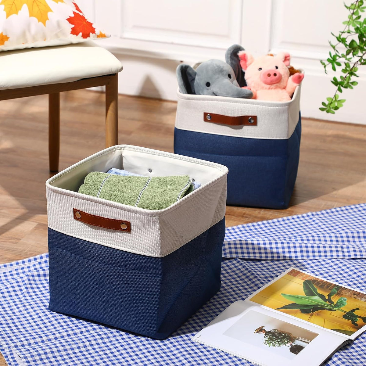 Uiifan 12 x 12 x 12 Inch 8 Pack Fabric Storage Baskets with Handles, Blue