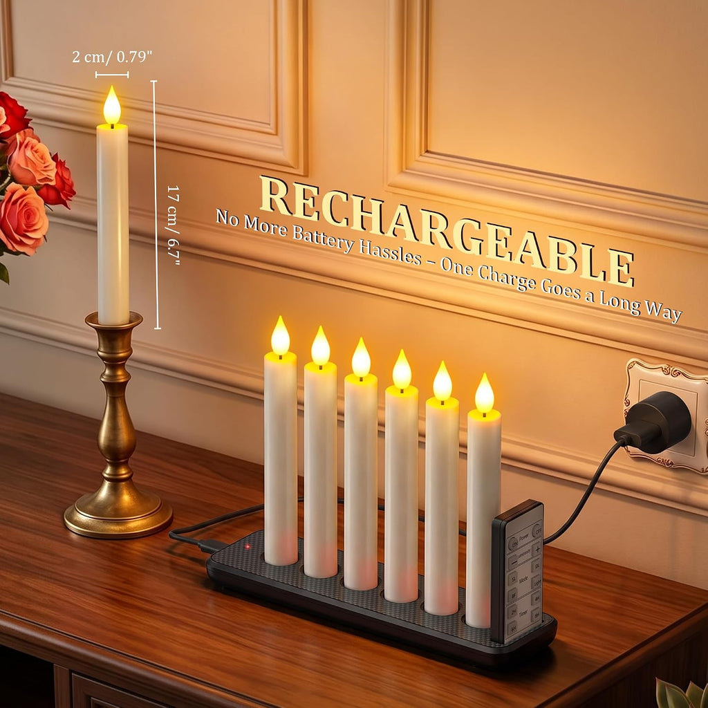 SoulBay Rechargeable Flameless Taper Candles with Charging Base & Remote
