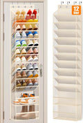 MISSLO 12 Tier Over the Door Shoe Organizer Breathable Mesh Hanging Shoe Rack for Closet Storage Shoe Holder for Door Fit 24 Pairs Sandals, Heels, Boots (Beige)
