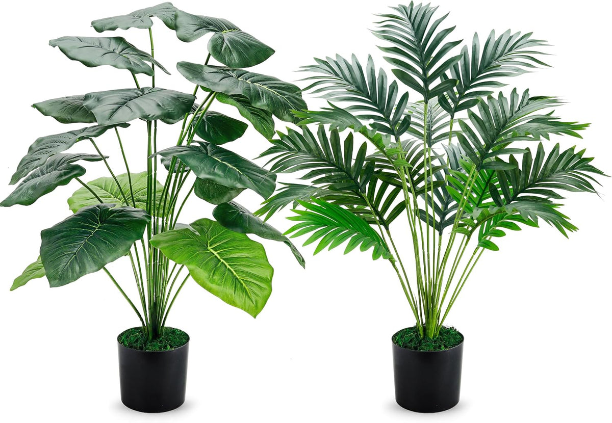 Der Rose 2 Pack 28" Fake Tropical Plants in Black Pots for Office Decor