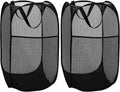 BATTOO Deluxe Strong Mesh Pop up Laundry Hamper Basket with Side Pocket for Laundry Room, Bathroom, Kids Room, College Dorm or Travel 2 Pack Black