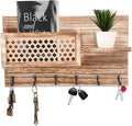Wooden Key Holder Wall Mount - 9"x16"x2.5" - Brown - Hanging Mail Sorter and Key Holder for Wall - Hallway Hanger Shelf with Coat Hooks - Decorative Organizer Rack
