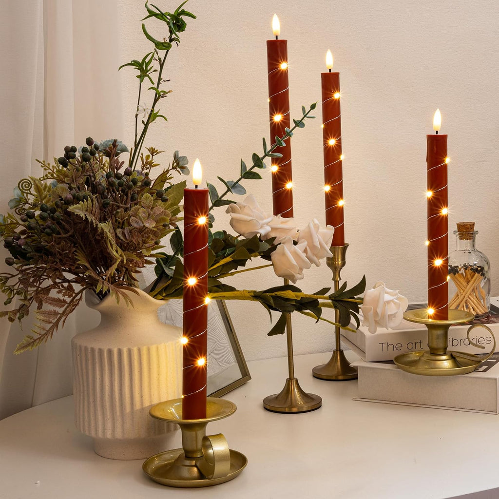 JOIONE Christmas Flameless Taper Candles with Remote，6Pcs Xmas Decor