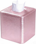 GORESE PU Leather Tissue Box Cover Square, Decorative Tissue Box Holder for Kleenexs, Tissue Cover for Vanity, Bathroom, and Office, Elegant Shimmer Cube Tissue Box (Pink)