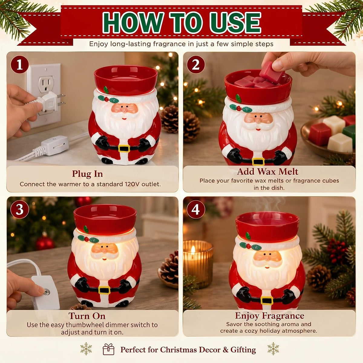 Glooglitter Christmas Wax Warmer Santa Electric Scented Wax Melt Warmer