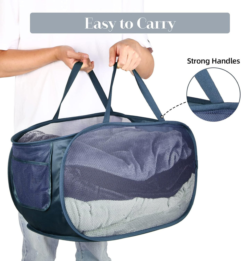 6 Pcs Durable Collapsible Laundry Baskets, Foldable Laundry Basket Large Opening, Pop Up Laundry Hamper with Pocket, Clothes Hamper with Handles for Laundry, Bathroom, Kids Room, Dorm or Trave