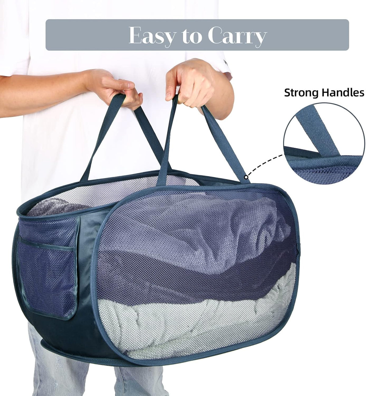 6 Pcs Durable Collapsible Laundry Baskets, Foldable Laundry Basket Large Opening, Pop Up Laundry Hamper with Pocket, Clothes Hamper with Handles for Laundry, Bathroom, Kids Room, Dorm or Trave