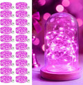 litogo 20 Pack 7FT 20 LED Fairy Lights Battery Operated, 3 Lighting Modes, Bulk Mini Twinkle String Lights Waterproof Silver Wire for Weddings Mason Jars Party Christmas Decorations-Pink