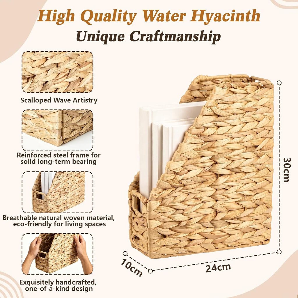 2 Pcs Handwoven Magazine File Holder 11.8'' Foldable Design